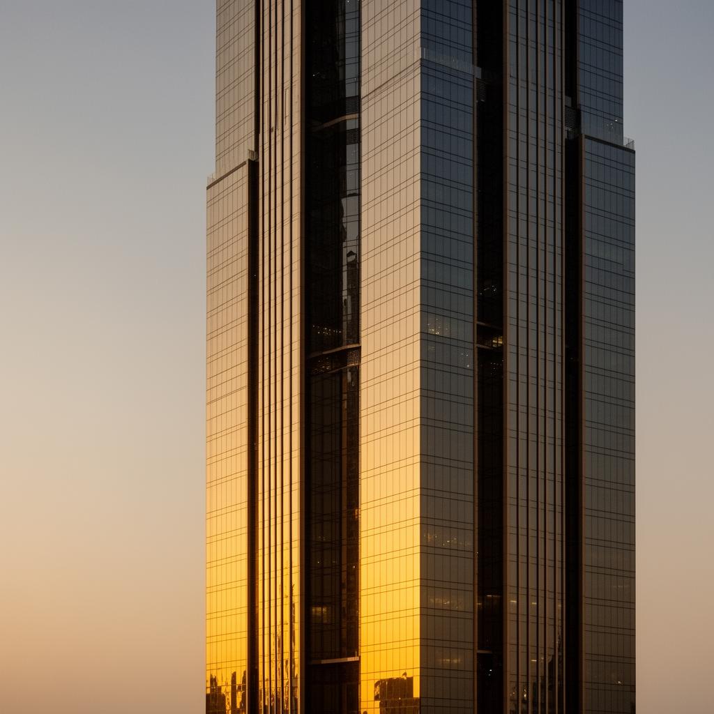 Dubai business district skyline at dusk